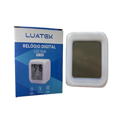 Relógio Despertador Digital de Mesa com LED Colorido LUATEK ZB_1008 - Cód. 441