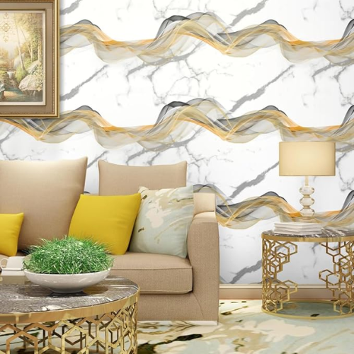 Kit 10 Placas Adesivas Parede Mármore abstrato branco com cinza e laranja 60x60 COD QZ72 - Cód. 470