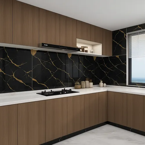 Kit 10 Placas Adesivas Parede Mármore Preto Dourado 60x60 COD QZ75 - Cód. 468