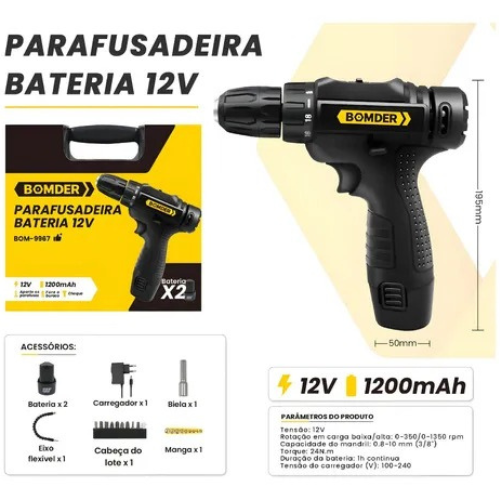Parafusadeira Furadeira 12v 2baterias - Cód. 507