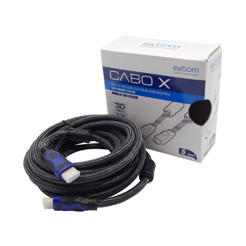 CABO HDMI 5 METROS 1.4 COM FILTRO E MALHA PRETO E AZUL CBX-H50CM 100000026 - Cód. 267