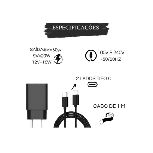 Carregador Turbo R&aacute;pido 30w Tipo c - Cód. 537