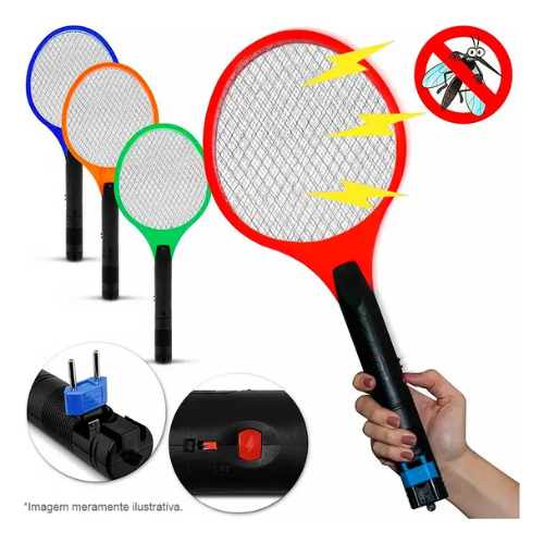 Raquete Mata Mosquito Mosca Insetos El&eacute;trica Potente Led Sortidos 127/220v - Cód. 511