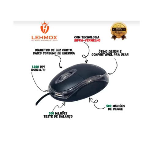 Mouse Mini &Oacute;ptico 1200dpi Fio Preto Usb 2.0 Top Preto - Cód. 524
