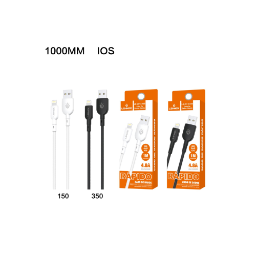 Cabo de Dados R&aacute;pido 4.8A 1M Para Iphone iOS Lightning Usb Carga R&aacute;pida - Cód. 540