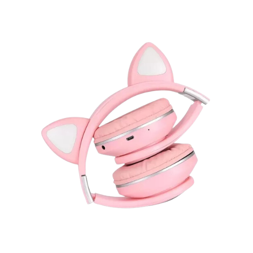 FONE ORELHAS GATO SEM FIO COM LED BLUETOOTH MÚSICA INFANTIL ROSA GATINHO HEADPHONE 109160002 GAMER