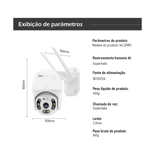 CÂMERA IP 3MP 1080p SEM FIO DIGITAL RASTREAMENTO AUTOMÁTICO VISÃO NOTURNA INFRAVERMELHO EXTERNA WIFI HD COM 2 ANTENAS 109160006