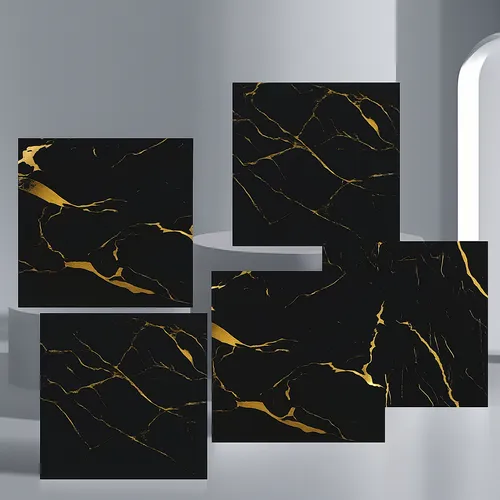 Kit 10 Placas Adesivas Parede Mármore Preto Dourado 60x60 COD QZ75