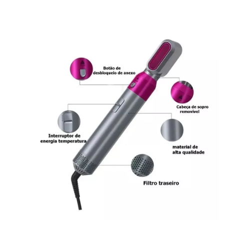 Secador De Cabelo Escova Alisadora 5em1 Eletrico Profissional 100000040