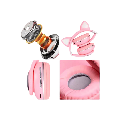 FONE ORELHAS GATO SEM FIO COM LED BLUETOOTH MÚSICA INFANTIL ROSA GATINHO HEADPHONE 109160002 GAMER