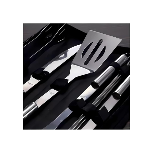 Kit Churrasco com 9 Pe&ccedil;as em A&ccedil;o Inoxid&aacute;vel + Bolsa de Armazenamento - Cód. 547
