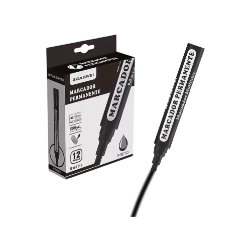 Canet&atilde;o Permanente Para Diversas Superf&iacute;cies Caixa com 12 Unidades Preto - Cód. 533