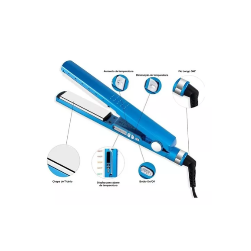 Prancha Chapinha Alisadora Potente Alisa Cabelo Bivolt 450º Cor Azul 110V/220V 100000044