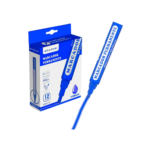 Canetão Permanente Para Diversas Superfícies Caixa com 12 Unidades Azul