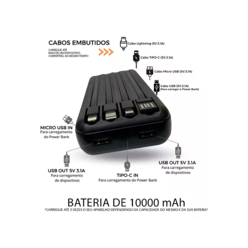 CARREGADOR PORTÁTIL POR INDUÇÃO SEM FIO C/ 4 CABOS INCLUSOS 108090001