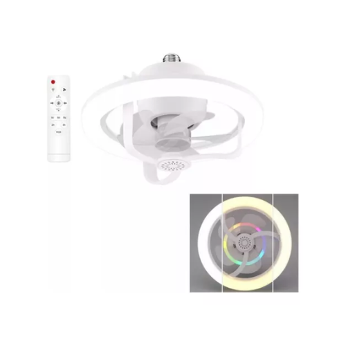 Lampada Ventilador De Teto 50w Com Luz Rgb E27 Rotação 360º - Cód. 4