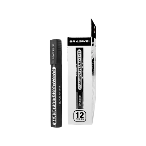 Canetão Permanente Para Diversas Superfícies Caixa com 12 Unidades Preto