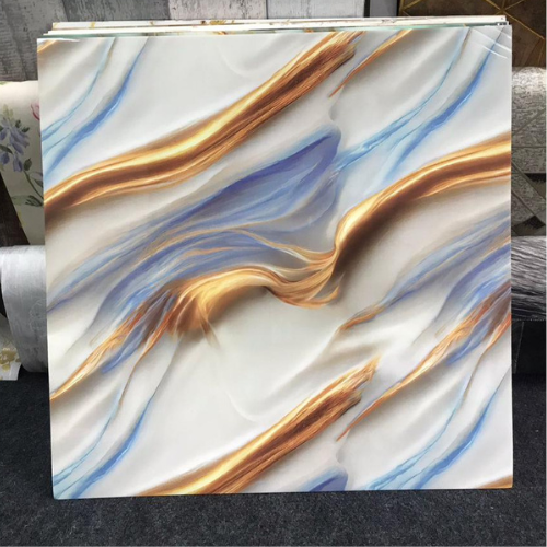 Kit 10 Placas Adesivas Parede Mármore Branco com Azul e Dourado 60x60 COD NY006